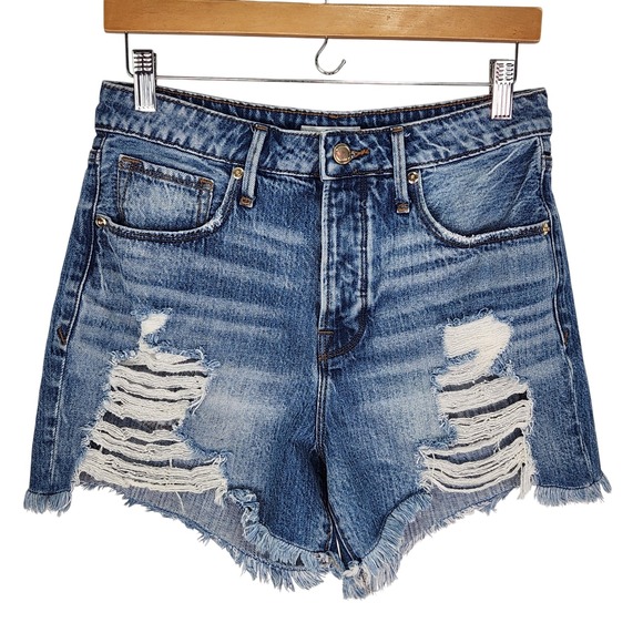 Good American Pants - Good American Bombshell Short Blue Distressed Denim Cut Off Shorts Size 2/26